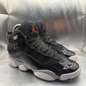 Size 5Y Jordan 6 Rings Mid Top Black Kids Lace Up Athletic Shoes FZ4186-010